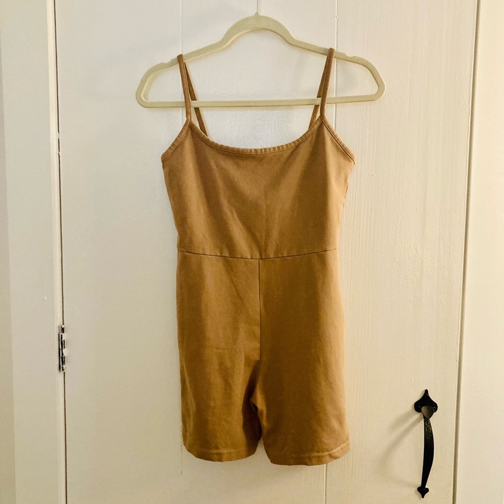 Madewell Knit Cotton Biker Unitard Beige Athleisure